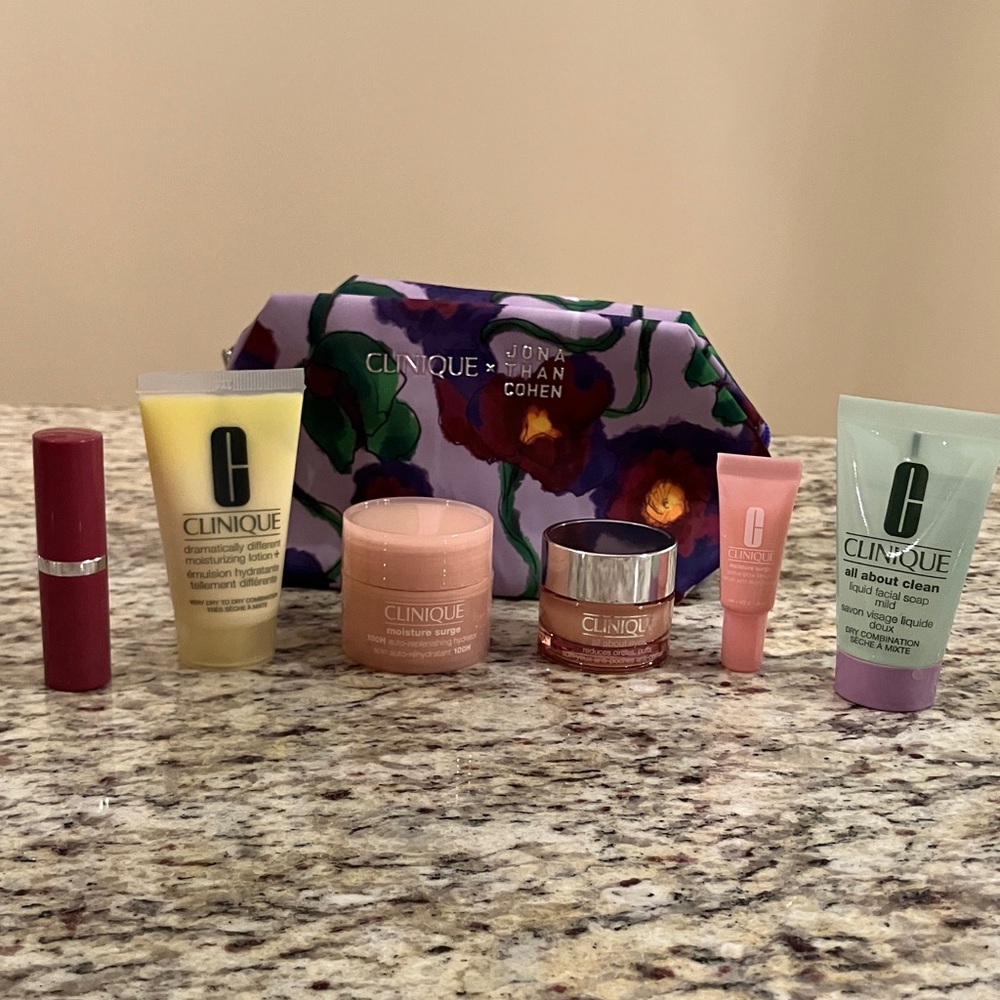 Clinique x Jonathan Cohen Collab Bag + 6 pcs Clinique Skincare Lipstick Set Gift